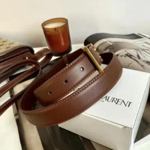 Gold buckle ysl ベルト with brown buckle Saint Laurent Dark Brown